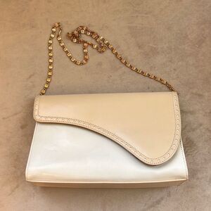 *Bellini* Nude & White Classic Flap Designer Style Handbag with Chain Strap
